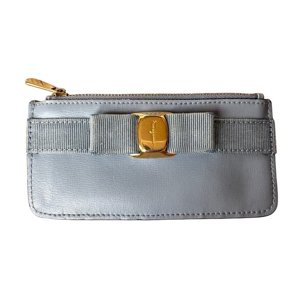 Ferragamo Powder Blue Bow Zippered Pouch Card Holder